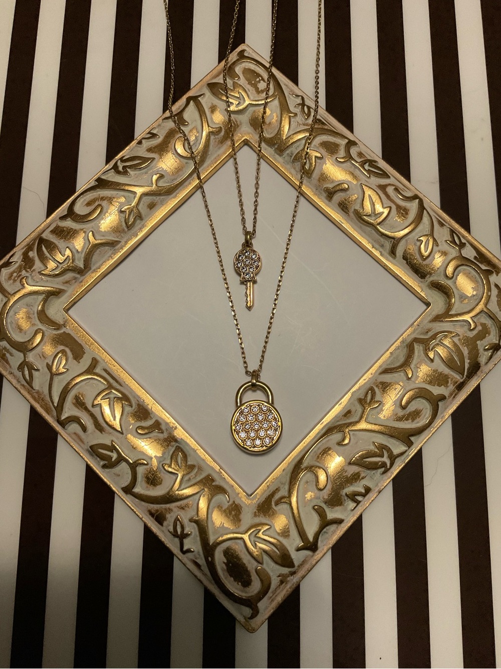 Henri Bendel Swarovski Crystal Lock & Key Layering Pendant Necklaces